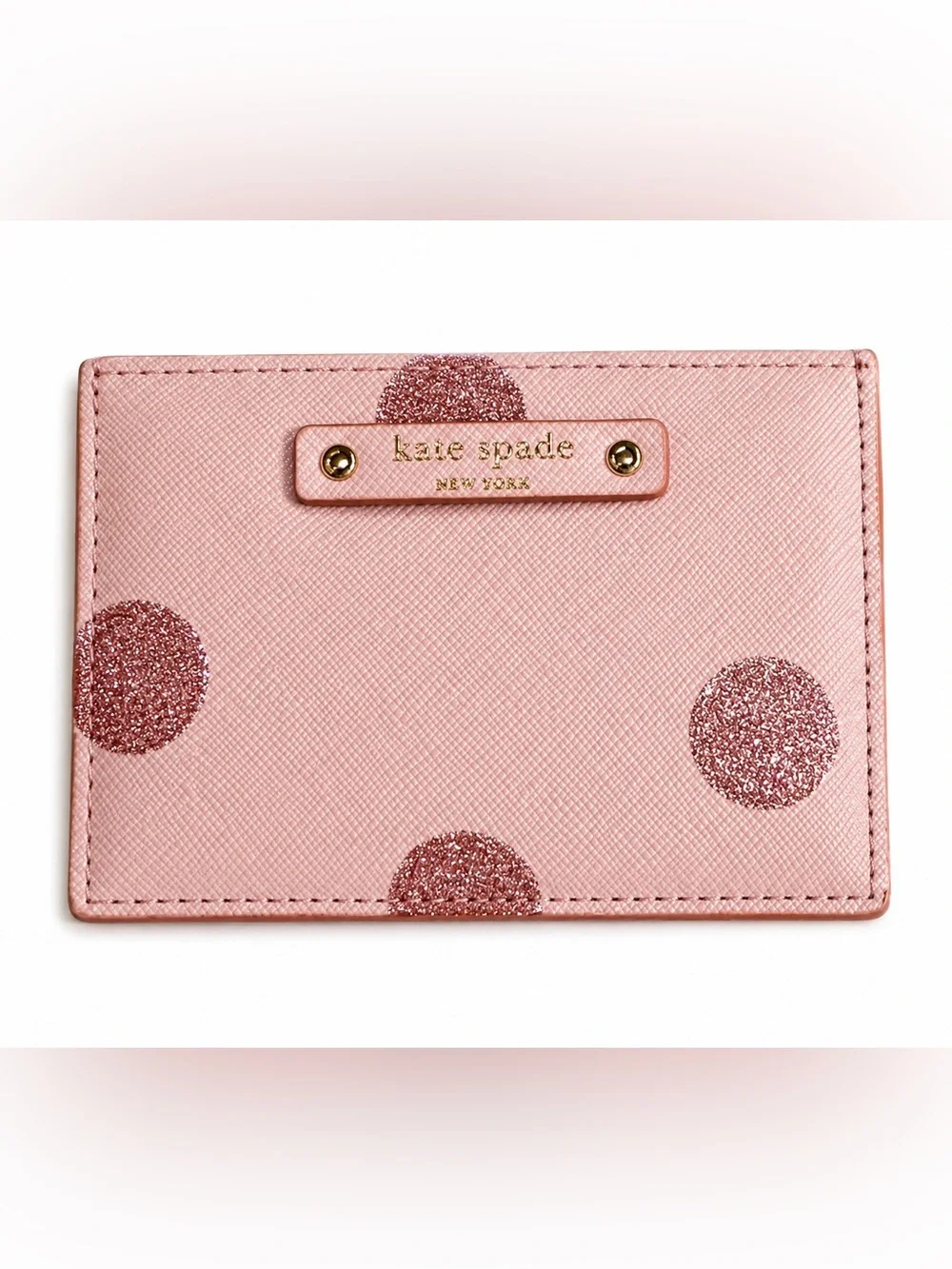 Kate Spade New York Haven Lane Graham card case wallet in pink with glitter dots
